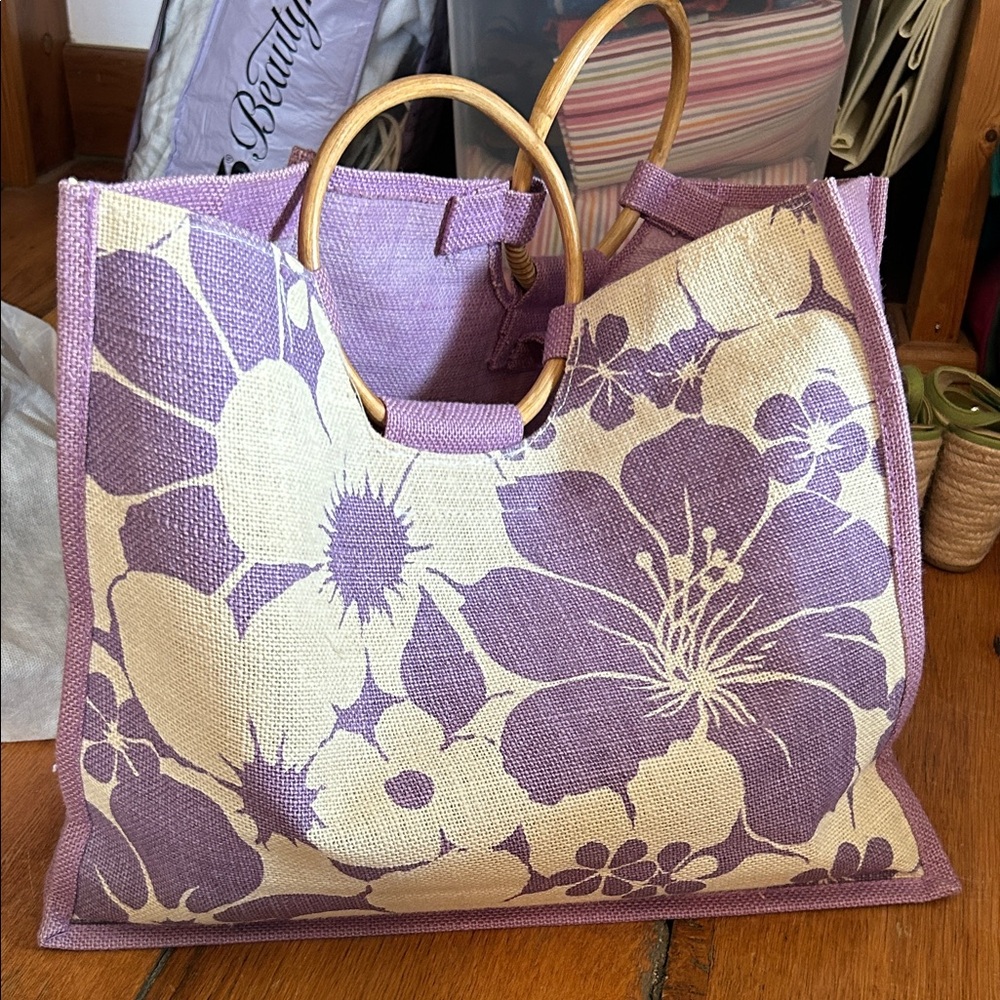 Floral Purple and Cream Tote Bag